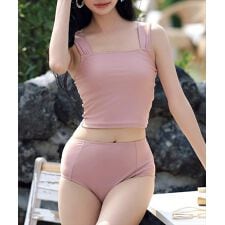 テディショップ(TeddyShop)のレディース シンプルビスチェ風ハイウエストタンキニ 上下2点セット