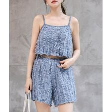 テディショップ(TeddyShop)のレディース水着 クロップドフリンジキャミソールハイウエストビキニ+ショートパンツ 上下3点セット