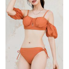 テディショップ(TeddyShop)のレディース水着 パフスリ風バックリボンオフショルビキニ 上下2点セット