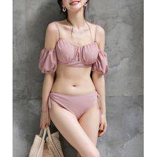 テディショップ(TeddyShop)のレディース水着 パフスリ風バックリボンオフショルビキニ 上下2点セット