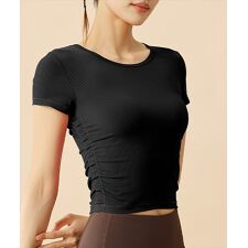 テディショップ(TeddyShop)のレディース 半袖クロップド丈フィットネスリブニットトップス