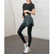 テディショップ(TeddyShop)のレディース 半袖バックメッシュトップス+ハイウエストショートパンツ付きレギンス