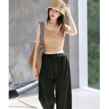 テディショップ(TeddyShop)のベーシッククロップドラッシュガードトップス+リブワイドパンツ+ハイウエストショーツ 上下3点セット