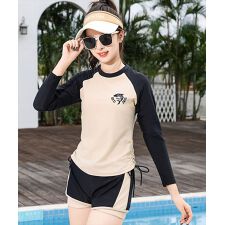 テディショップ(TeddyShop)のキッズ水着 長袖マリンワンポイントラッシュガード+レイヤード風ショートパンツ 上下2点セット