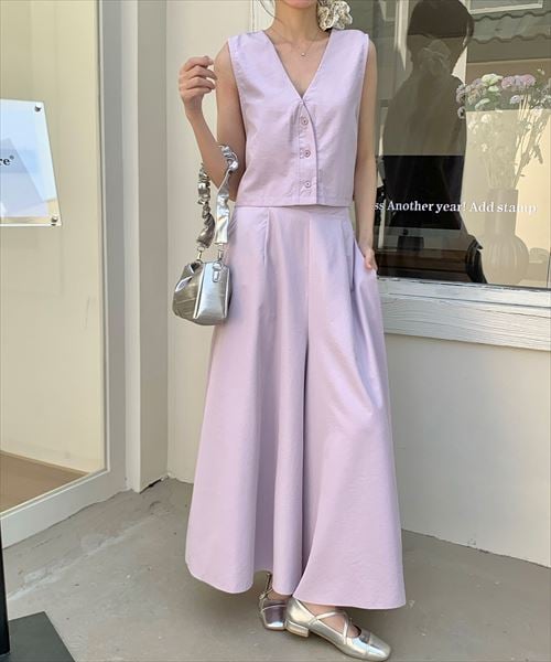 ベスト ジレ 麻調合繊ジレ＋ワイドパンツＳＥＴ レディース INTERPLANET｜麻調合繊ジレ+ワイドパンツSET | Rakuten Fashion