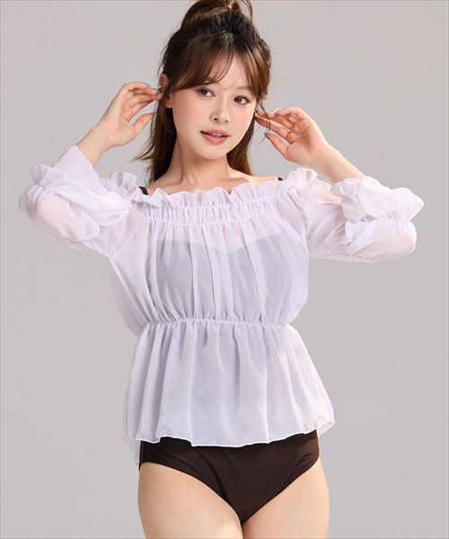 水着 オフショルダー2WAYバックフリルビキニ+スカート 2点セット