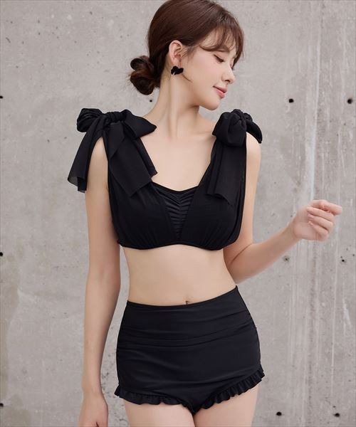 リボン付きハイウエスト水着 Lace Ladies 水着 バックリボンデザイン リボン風ビキニ・ハイ