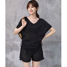 テディショップ(TeddyShop)のレディース水着 半袖Vネックシアー体型カバーセットアップビキニ 上下2点セット