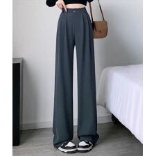 レディース ストンと落ち感。バイアス付きハイウエストワイドパンツ