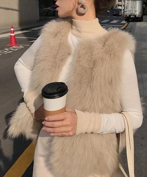 レディース シャギーフェイクファーニットベスト | テディショップ