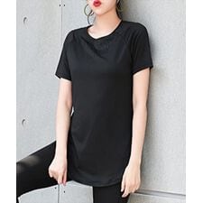 テディショップ(TeddyShop)のレディース 半袖メッシュヨガウェアトップスチュニック［スポーツ/ピラティス/ダンス/ジム］