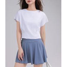 テディショップ(TeddyShop)のレディース 半袖ヨガウェアスポーツトップス+パンツ一体型フレアスカート 上下セットアップ