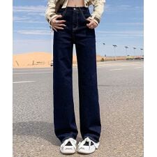 【大きいサイズ有/裏起毛】冬もあったか。ウォッシュ加工ストレートデニムパンツ レディース