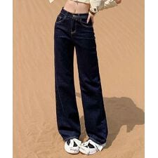 【大きいサイズ有/ウォッシュ加工/脚長効果】毎日穿ける理想のストレートデニムパンツ