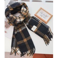 【大判/膝掛け/2WAYマフラー】羽織れる幅広タータンチェックフリンジストール