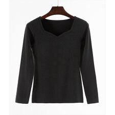 【吸湿発熱/カップ付き/通気性・保温性・伸縮有】ふっくらぽかぽか。長袖ハートネックブラ一体型インナー