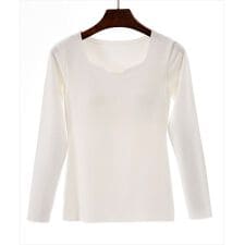 【吸湿発熱/カップ付き/通気性・保温性・伸縮有】ふっくらぽかぽか。長袖ハートネックブラ一体型インナー