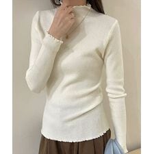 【大人の華やぎニット】長袖ハイネックメロウフリルニットトップス レディース