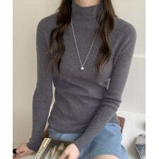 【大人の細魅せ上品ニット】長袖きれいめベーシックハイネックニットトップス レディース