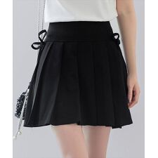 レディース サイドリボンぺチパンツ付きハイウエストプリーツミニスカート