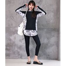 テディショップ(TeddyShop)の水着 ボタニカル柄ラッシュガード+タンキニ+ショートパンツ+レギンスフィットネス水着 5点セット