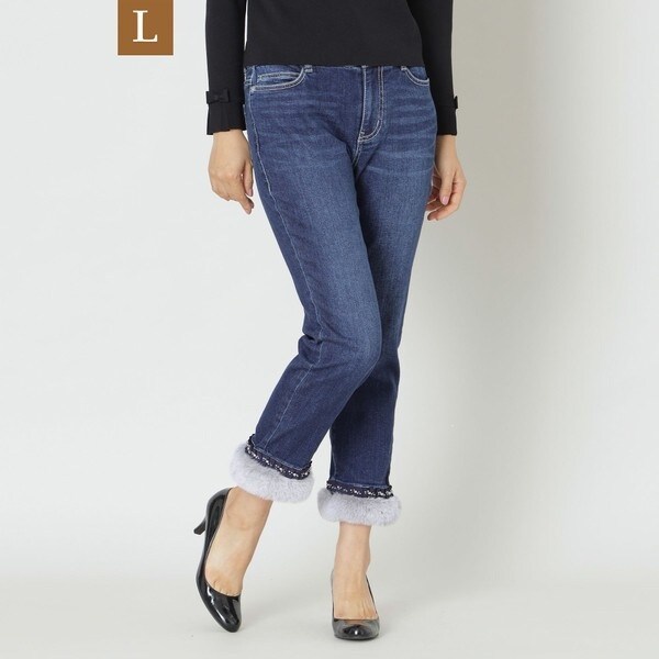 L】フェイクファー ストレッチデニムパンツ | トゥービーシック