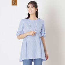 【L】カラミストライプ チュニックブラウス