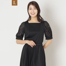 【L】ドットパールスリーブ カットソー
