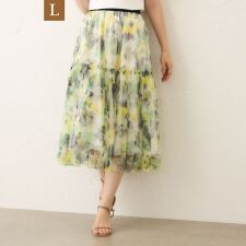 【L】ぼかしフラワー ティアードスカート