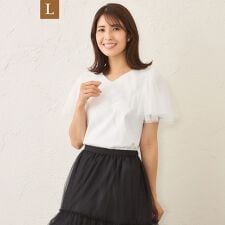 【L】チュールネットコンビ カットソー