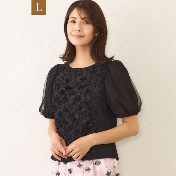トゥービーシック レース 刺繍 コットン コート ボタン リボン 七分袖 黒 L TO BE CHIC / トゥー ビー シック （レディース） アウター
