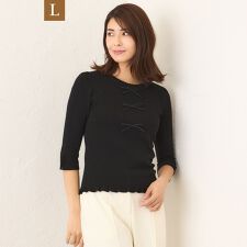 【L】ビジュー＆リボン ニット