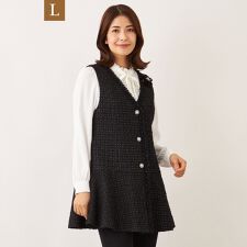 【L】リボンニットファンシー ロングジレ