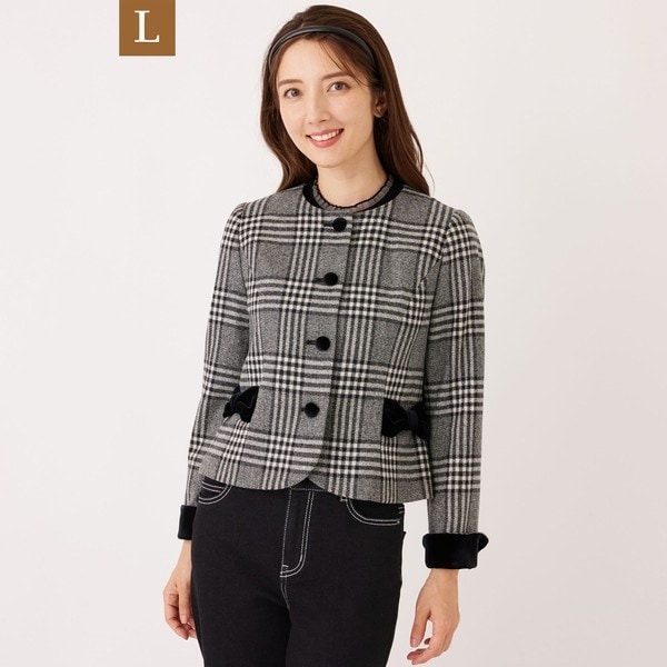 L】グレンチェック ノーカラージャケット | トゥービーシック(TO BE