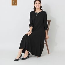 【L】バックサテンパネルライン フレアワンピース