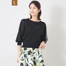 【L】ジュエルチューリップ刺しゅう プルオーバー