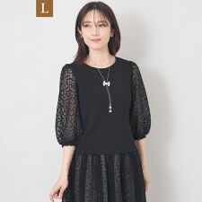 【L】ジャカードレースコンビ ニットプルオーバー