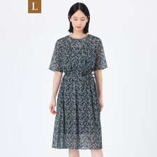 【L】【ウォッシャブル】シャドーフラワープリントワンピース