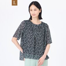 【L】【ウォッシャブル】シャドーフラワープリントプルオーバーブラウス