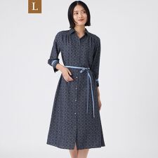 【L】【ウォッシャブル】ビットプリントデシンワンピース