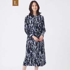 【L】【ウォッシャブル】パウダーデシン幾何プリントワンピース