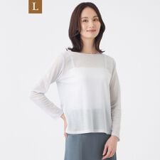 【L】【ウォッシャブル】シアーラメフライスカットソー