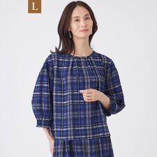 【L】【ウォッシャブル】シアーチェックプリントブラウス