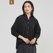 【L】【接触冷感】【UV対策】【ウォッシャブル】リネンライクタンブラーショートブラウス