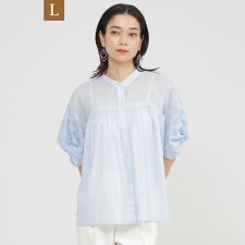 【L】【SANYO Style EDITION掲載】【ウォッシャブル】タイルジャカードコンビブラウス