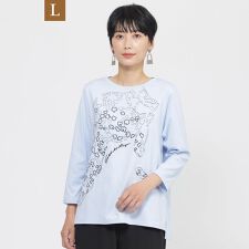 【L】【WEB・一部店舗限定】【接触冷感】【ウォシャブル】パンサーエンブロイダリー七分袖カットソー