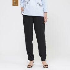 【L】【夏でもさらっと】【吸水速乾】【ウォシャブル】バックサテンジョーゼットイージーテーパードパンツ