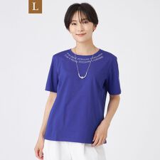 【L】【接触冷感】【ウォッシャブル】ネックエンブロイダリーカットソー