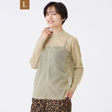 【L】【マシンウォッシャブル】グリッタージャージーハイネックカットソー