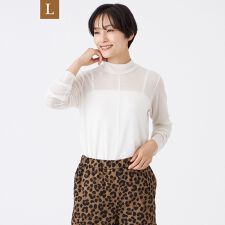 【L】【ウォッシャブル】シアーラメジャージーハイネックカットソー